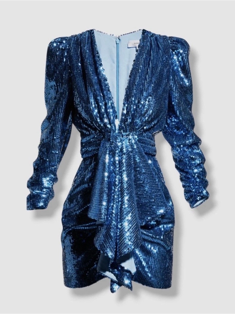 Ronny Kobo Sequined Deep V-Neck Blue Party Dress